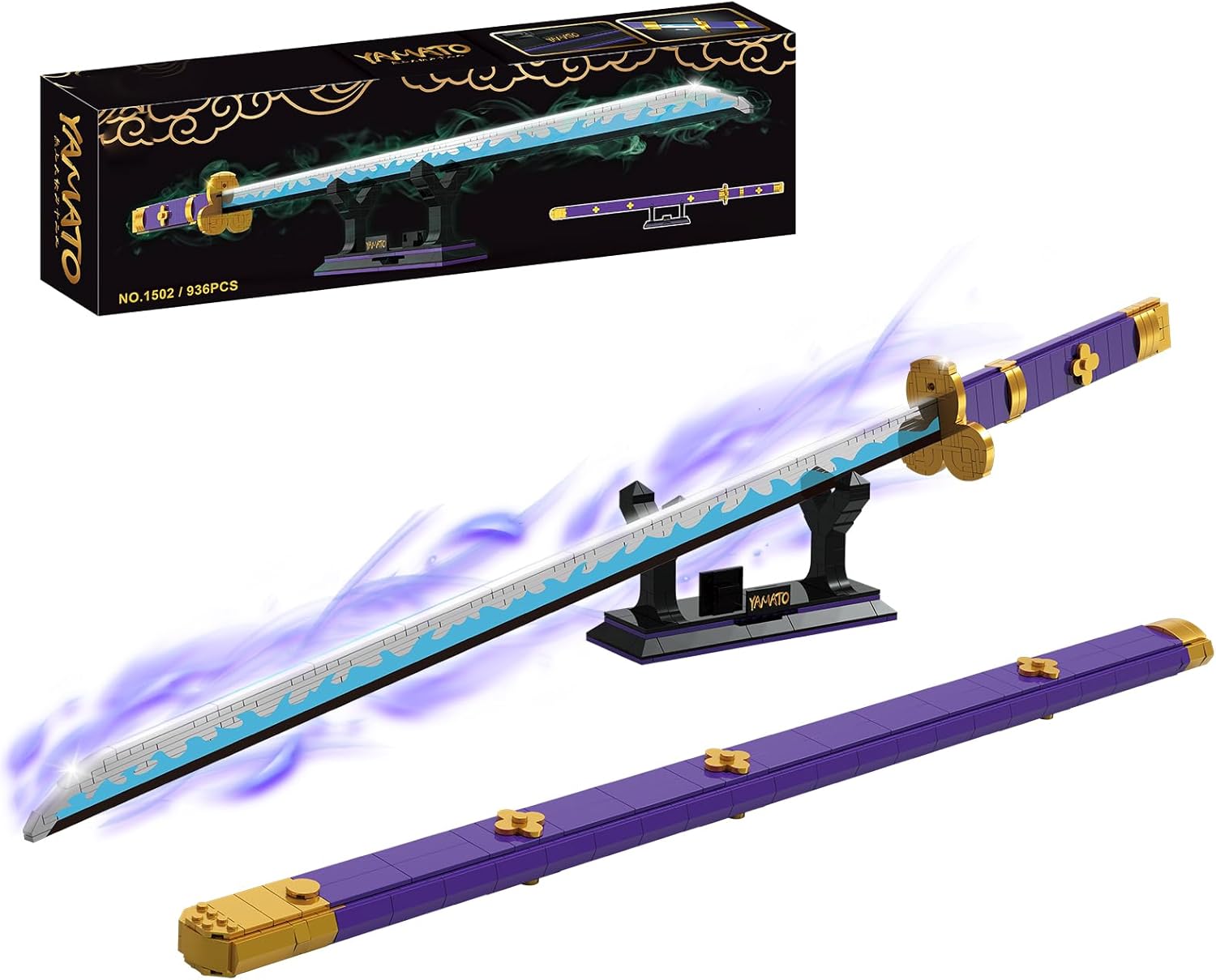 Anime Sword Building Set 936 Pieces Yamato Sword Model with Scabbard & Stand Japanese Samurai Cosplay Prop Construction Toy Hell King Style Blade Gift for Adults and Teens