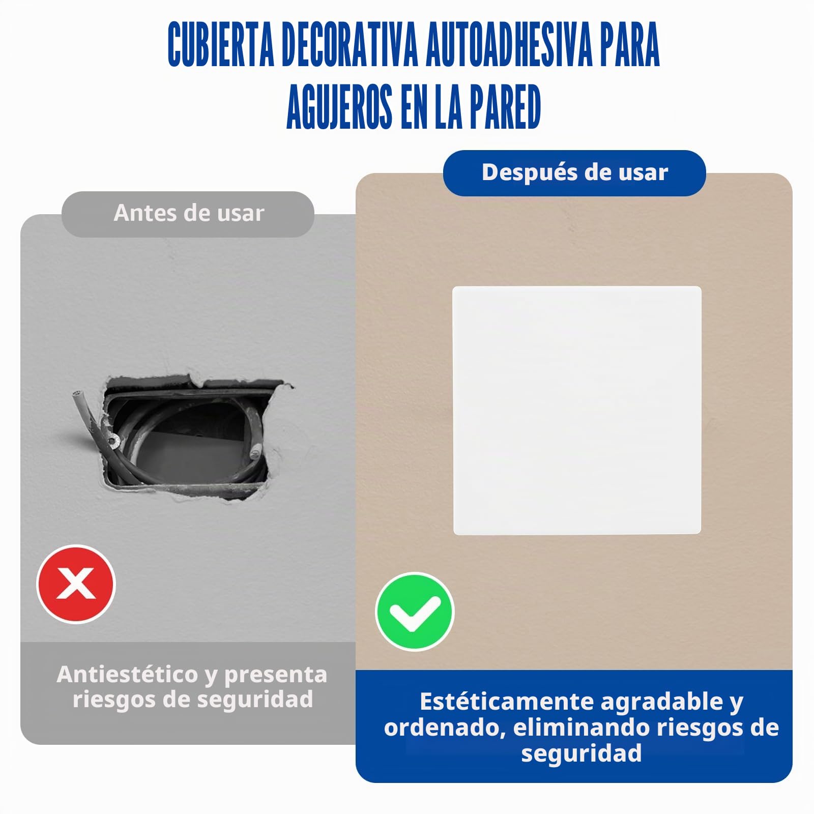 Placa De Pared Decorativa En Blanco, Set De 2 Unidades De 8,6 X 8,6 Cm, Fabricada En Plástico Sin Tornillos, Ideal Para Cubrir Enchufes O Interruptores No Utilizados, Fácil De Instalar Y Duradera
