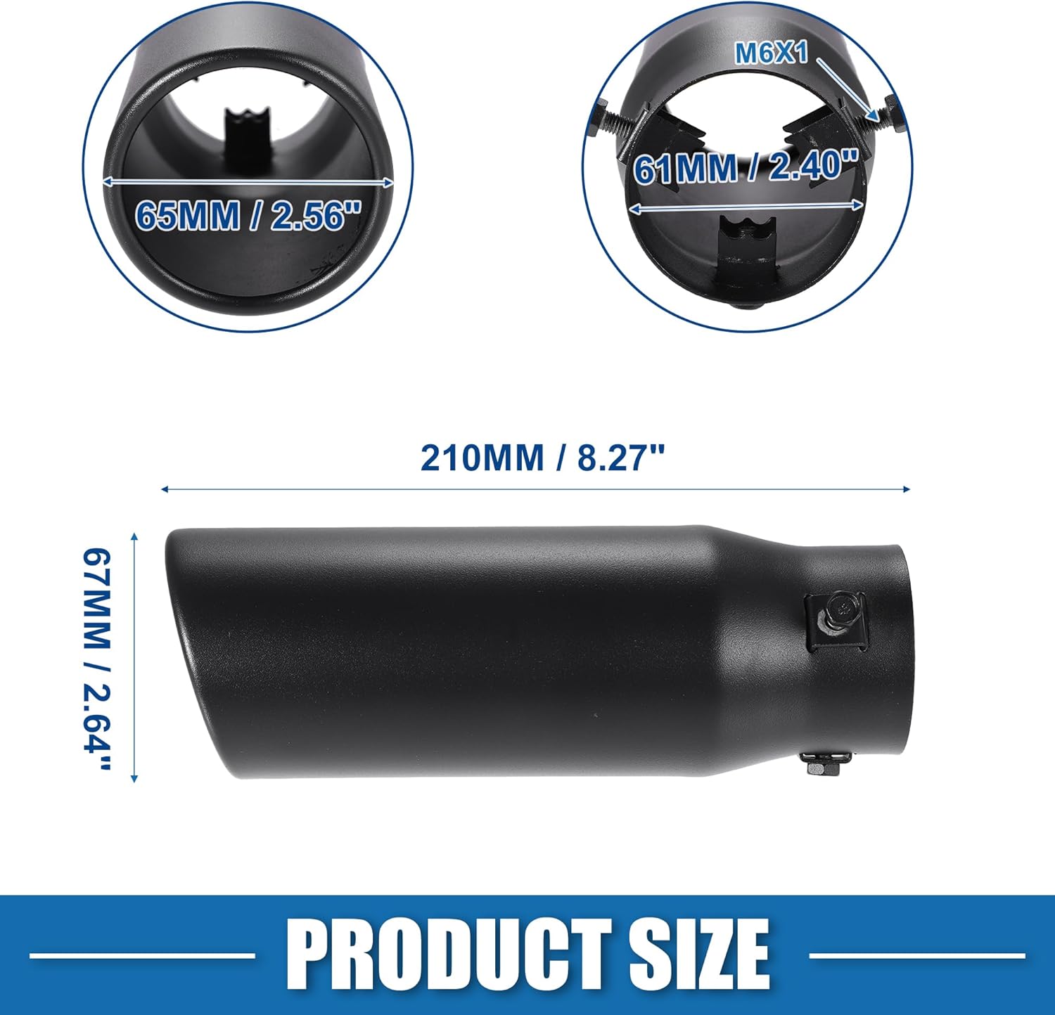 Car Truck Exhaust Tip Tail Pipe Adjustable 1.06-2.17 Inch Inlet 2.64Inch Outlet 8.7Inch Length Bolt-On Muffler Tip Stainless Steel Black