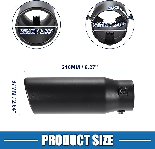 Miniatura 9 de A ABSOPRO Punta de escape para automóvil, camión, tubo de cola ajustable de 1.06-2.17 pulgadas, entrada de 2.64 pulgadas, salida de 8.7 pulgadas de