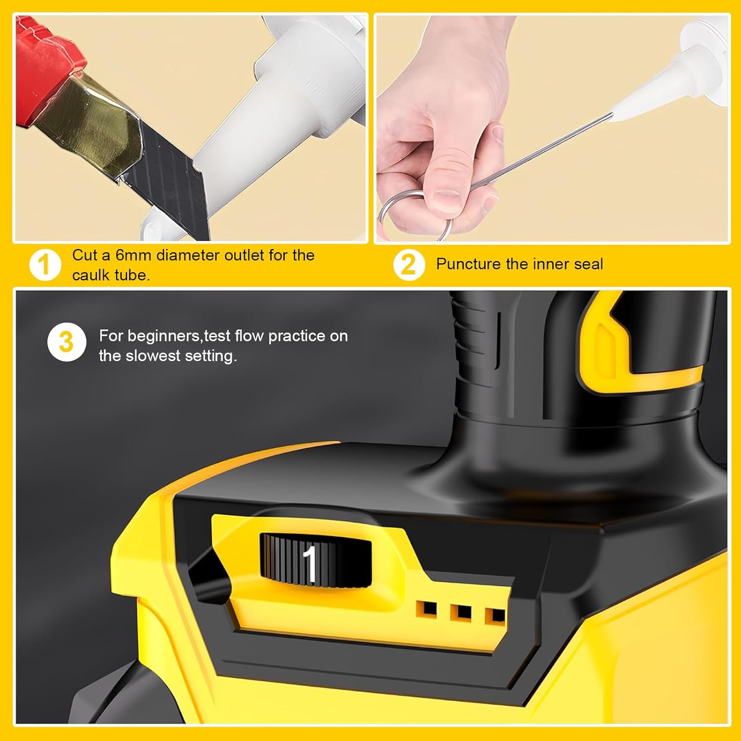 Cordless Caulking Gun Compatible With DeWalt 20V Max Battery 10 Oz Electric Caulking Gun with LED Light, 6 Speed for Filling, Sealing, Repair (No Battery Included)