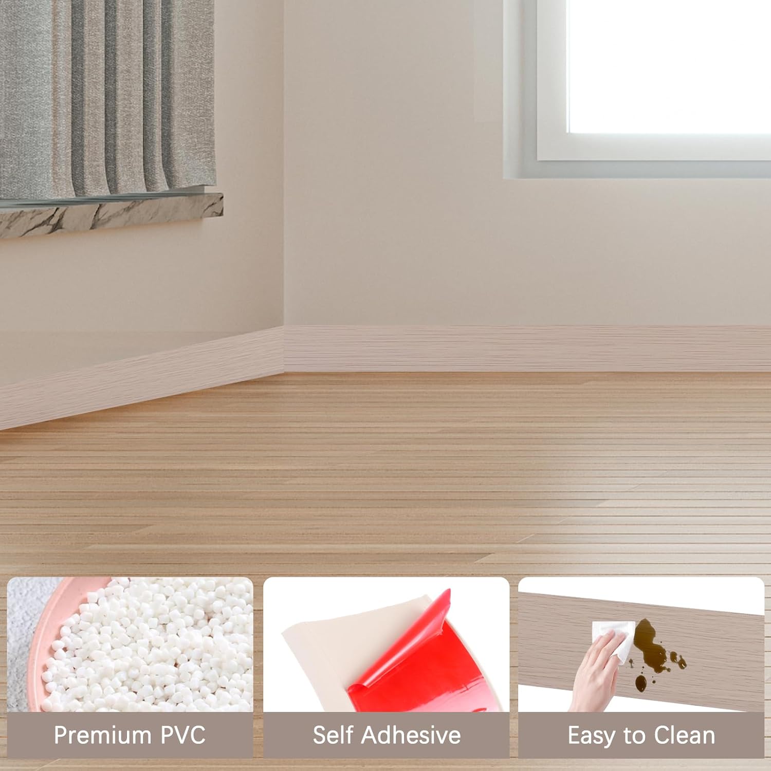 Vinyl Wall Base Baseboard Molding Trim 4inch Flexible Baseboard Trim Wood Peel and Stick Wall Molding (4Inch X 40Feet, LightYellowWoodGrain)