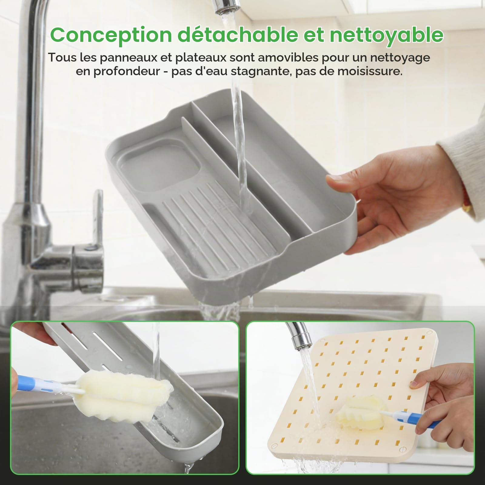 AiQInu Sèche-biberons avec Compartiment à Savon, Égouttoir Vertical pour biberons et tétines, Organisateur pour Accessoires et brosses, sans BPA, Gris