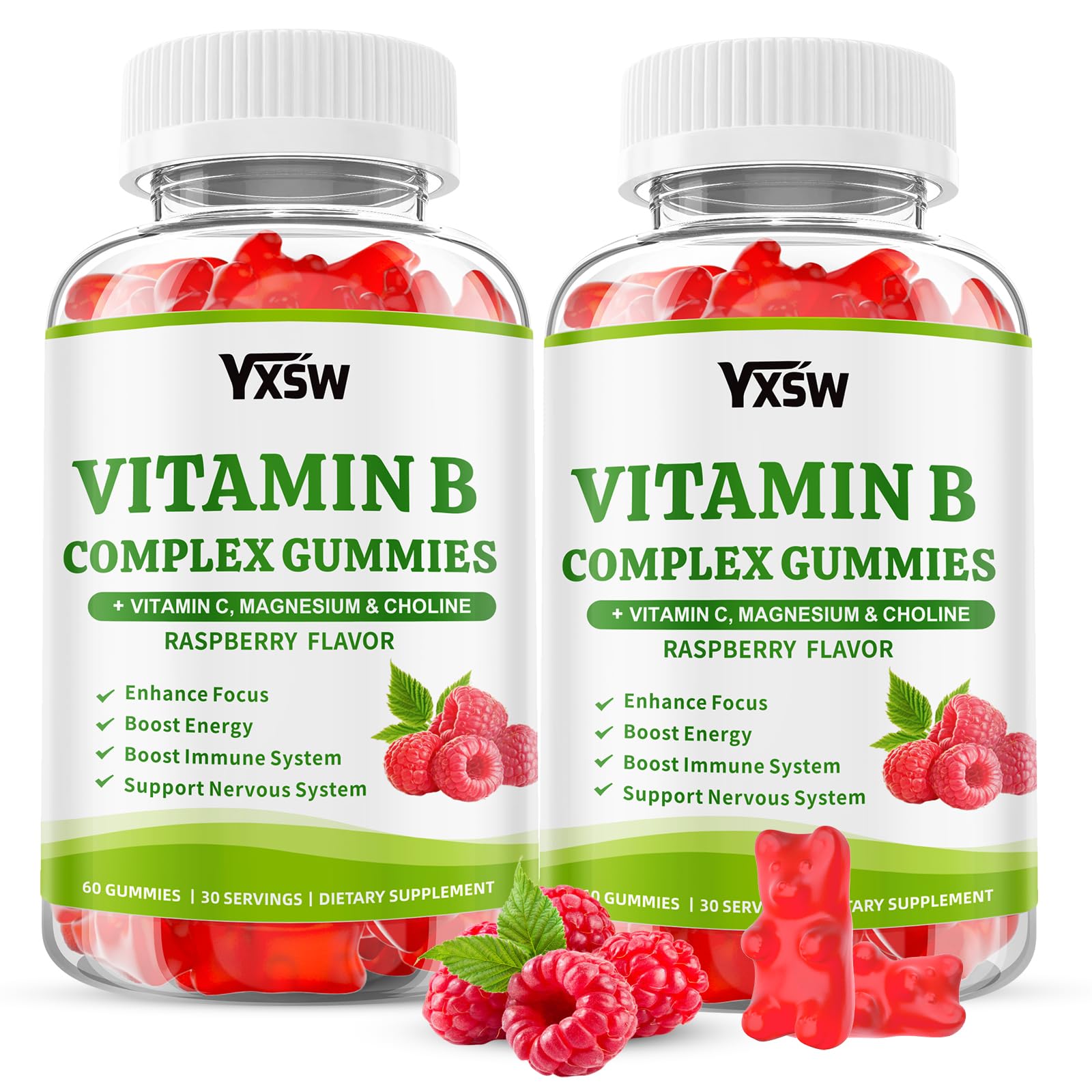 Vitamin B Complex Gummies for Women & Men - Vitamin B12, B1, B2, B3, B5 & B6 -B Complex Vitamin Supplements with Vitamin C,Magnesium & Choline, Raspberry Flavor, 120 Count 120 Count (Pack of 1)
