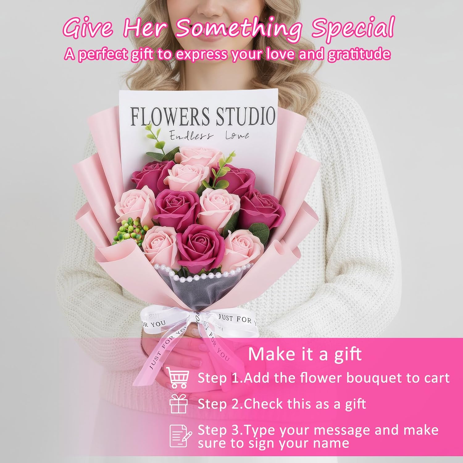 Preserved Flower Bouquet, Flowers for Delivery, Preserved Pink Roses Birthday Gifts for Women Mom Grandma Wife Friends - Image 8