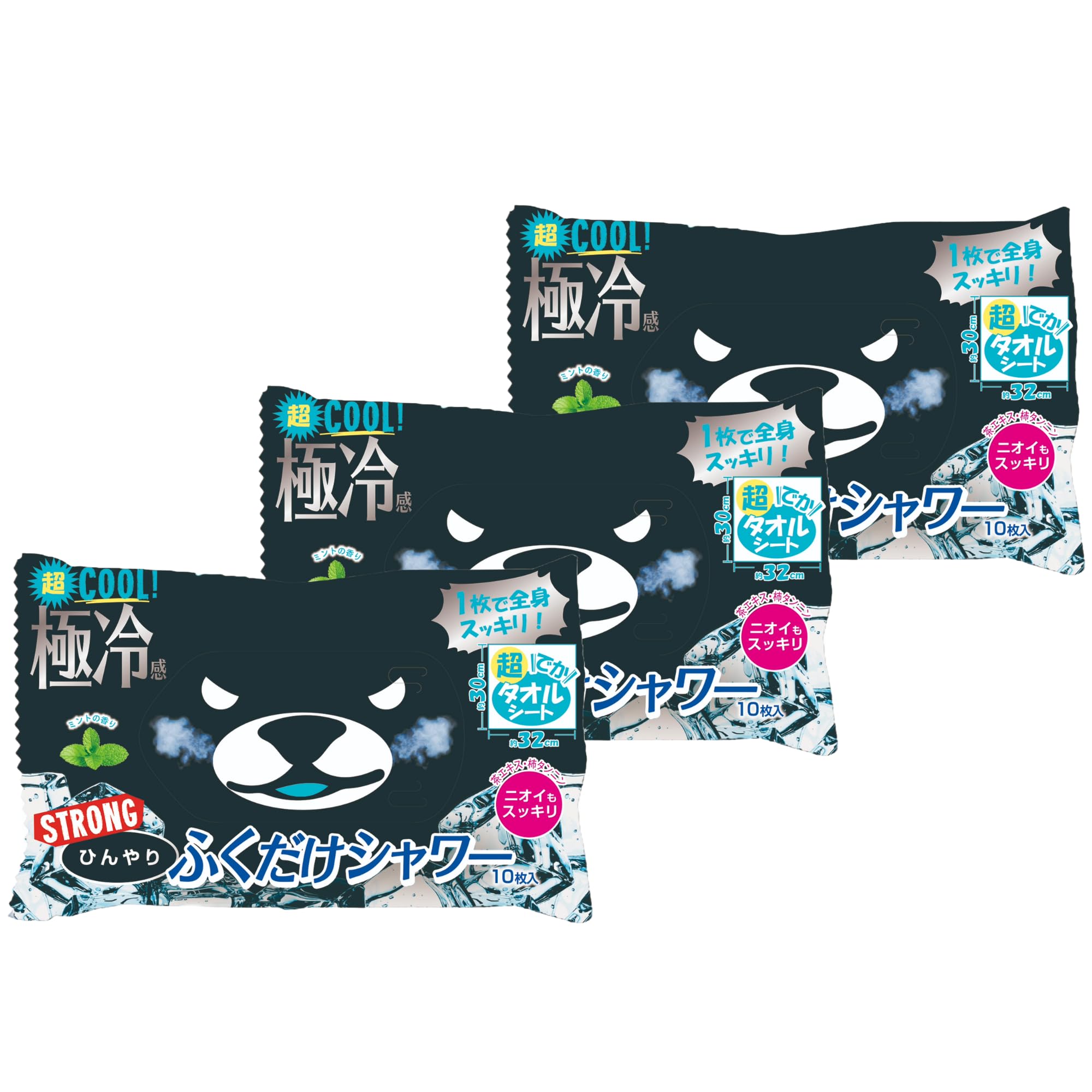 ひんやりふくだけシャワー ストロング ミントの香り 10枚入り【3個セット】