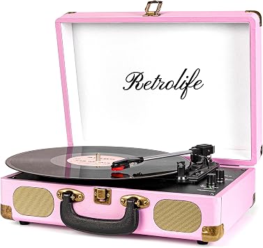Retrolife Record Player 3-Speed Bluetooth Portable Turntable-Pink