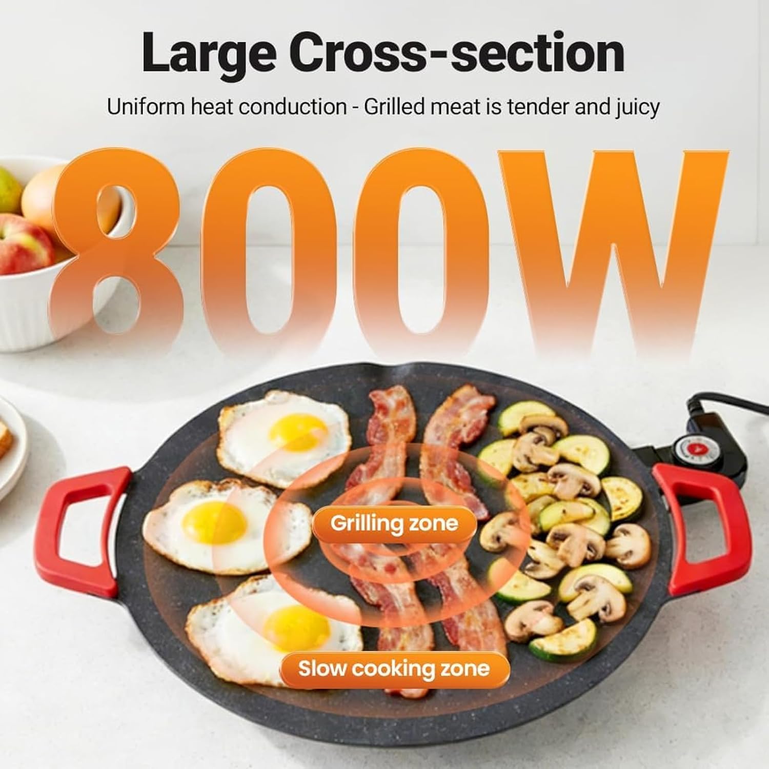 Indoor Smokeless Electric Griddle, 800W Portable Electric Korean BBQ Grill, Large Round Korean Grill Pan with 12/14/16" Nonstick Surface, Smokeless Oil Drain for Family Meals, Adjustable Temp (16in)