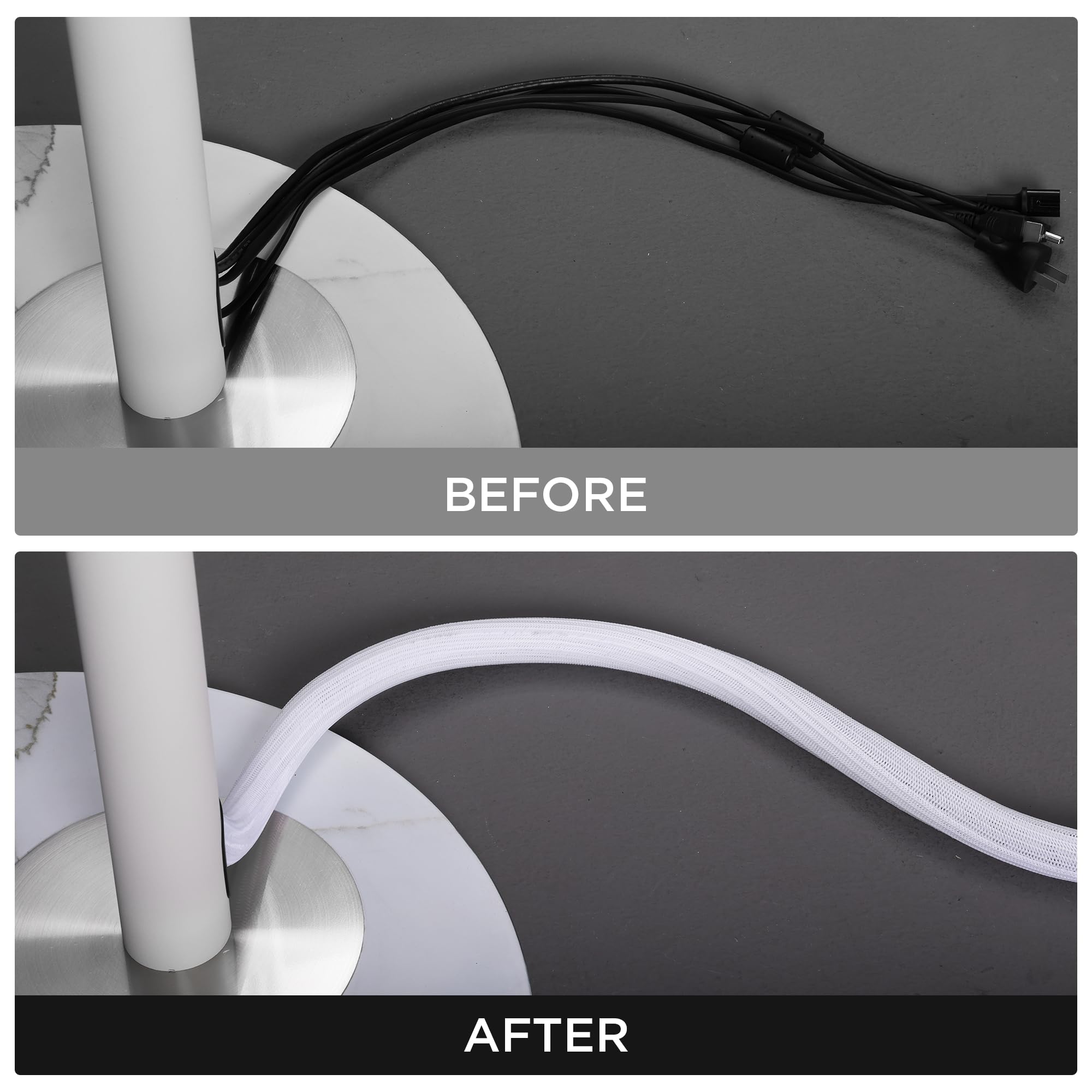 FITUEYES Design 2m Cord Cover 1.25inch Cable Sleeve Wire Loom Tubing Split Sleeving for Power Cord Audio Video USB Cable, Protect Pat from Chewing - White