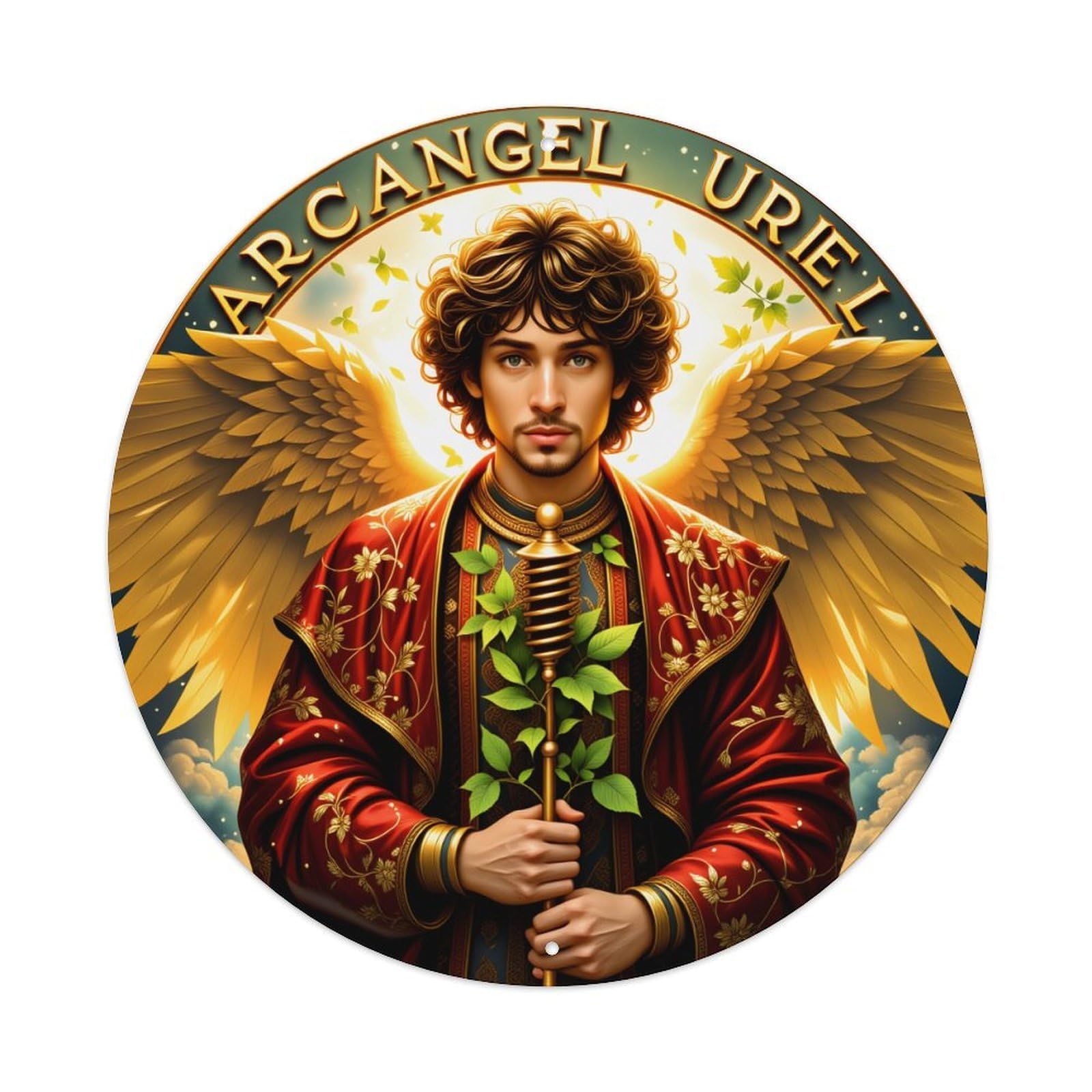 Arcangel Uriel With Wings And Staff Vintage Metal Tin Sign Retro Wall Decor for Home Bar Garage Cafe, Indoor & Outdoor Decorative，circle Metal Poster, 8x8 Inch
