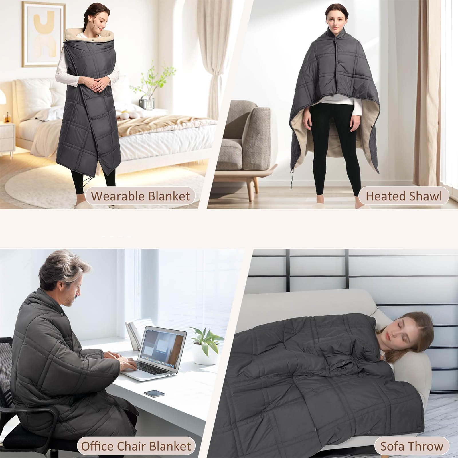 Gilet riscaldante elettrico, design foderato in pile, 9 V, sicuro, rapido calore, temperatura regolabile, lavabile in lavatrice, tessuto riscaldato per interni ed esterni