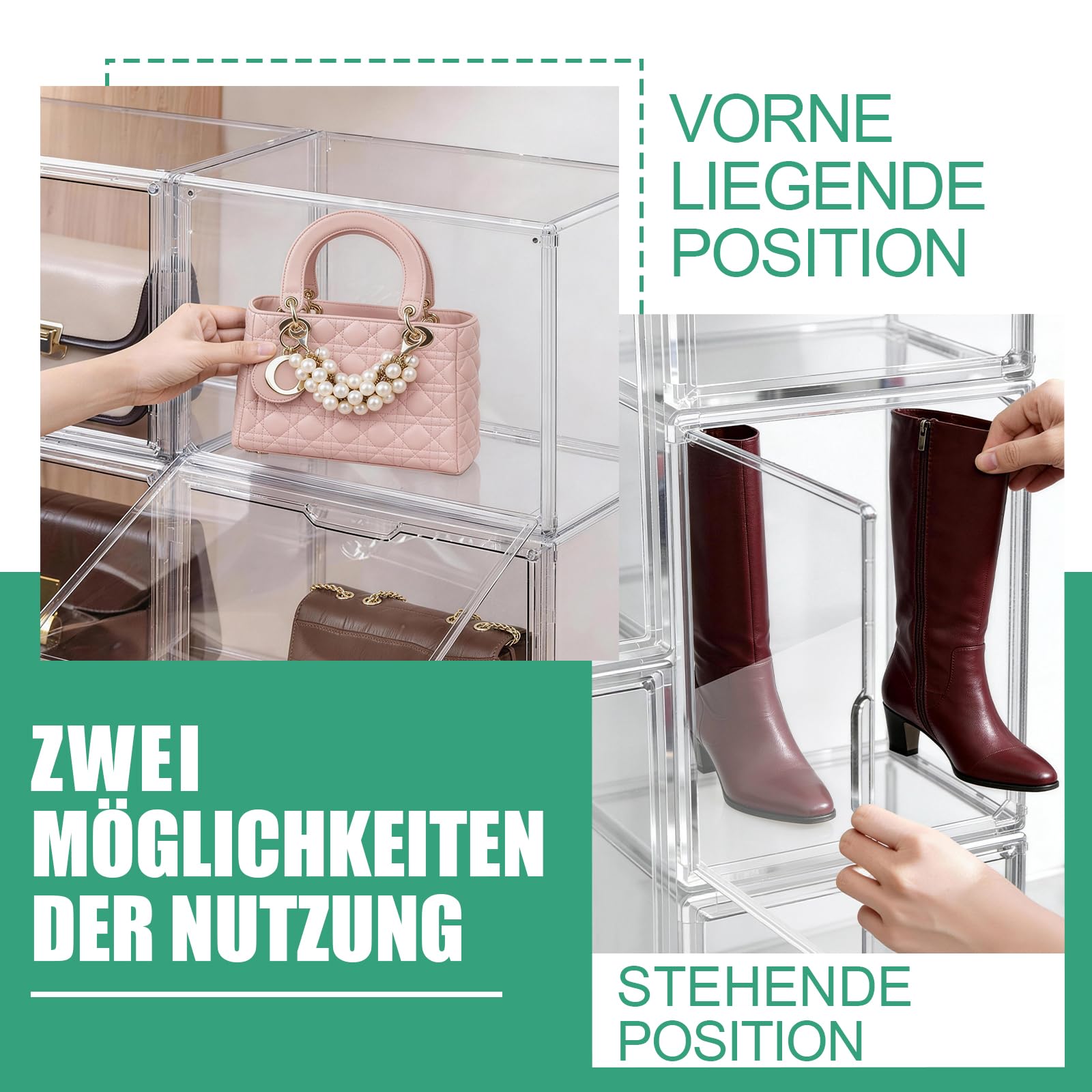 2 organizadores de almacenamiento de bolsos de plástico transparentes, apilables con puerta magnética, organizador de bolsos para armario, organización de juguetes y exposición, XL