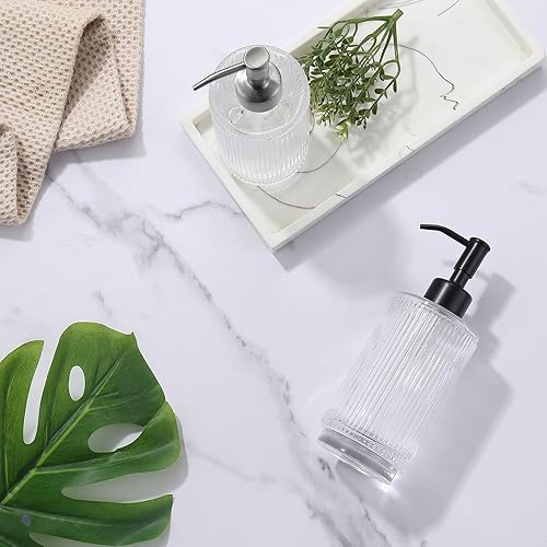Miniatura 6 de ICREEH Dispensador de jabón de vidrio con bomba de acero inoxidable a prueba de óxido, dispensador de jabón líquido recargable de 9.5 onzas para