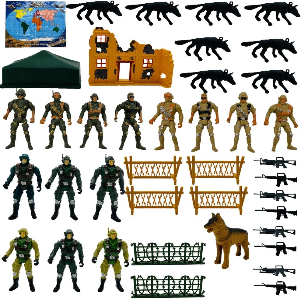 Fycooler Military Toy Soldiers Playset Army Men Figures with 14 Realistic Army Ranger Action Figures and Weapon Gear Accessories Military Combat Toys Kit for Soldier Model Pack Army Equipment