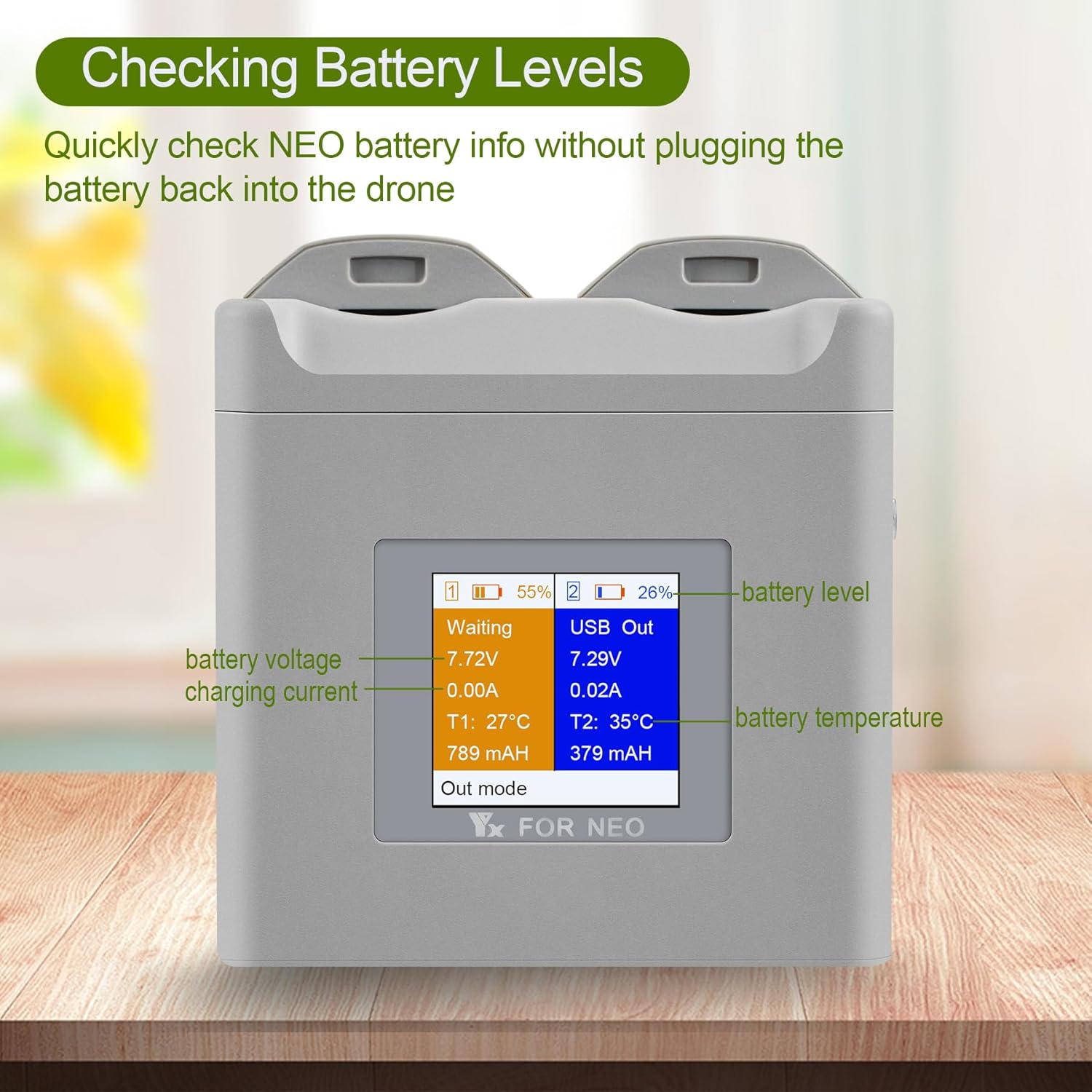 Hanatora LCD Multifunction Parallel Battery Charger for DJI Neo,Dual Two-Way Charging Hub,Fast Charge Two Batteries Drone Accessories