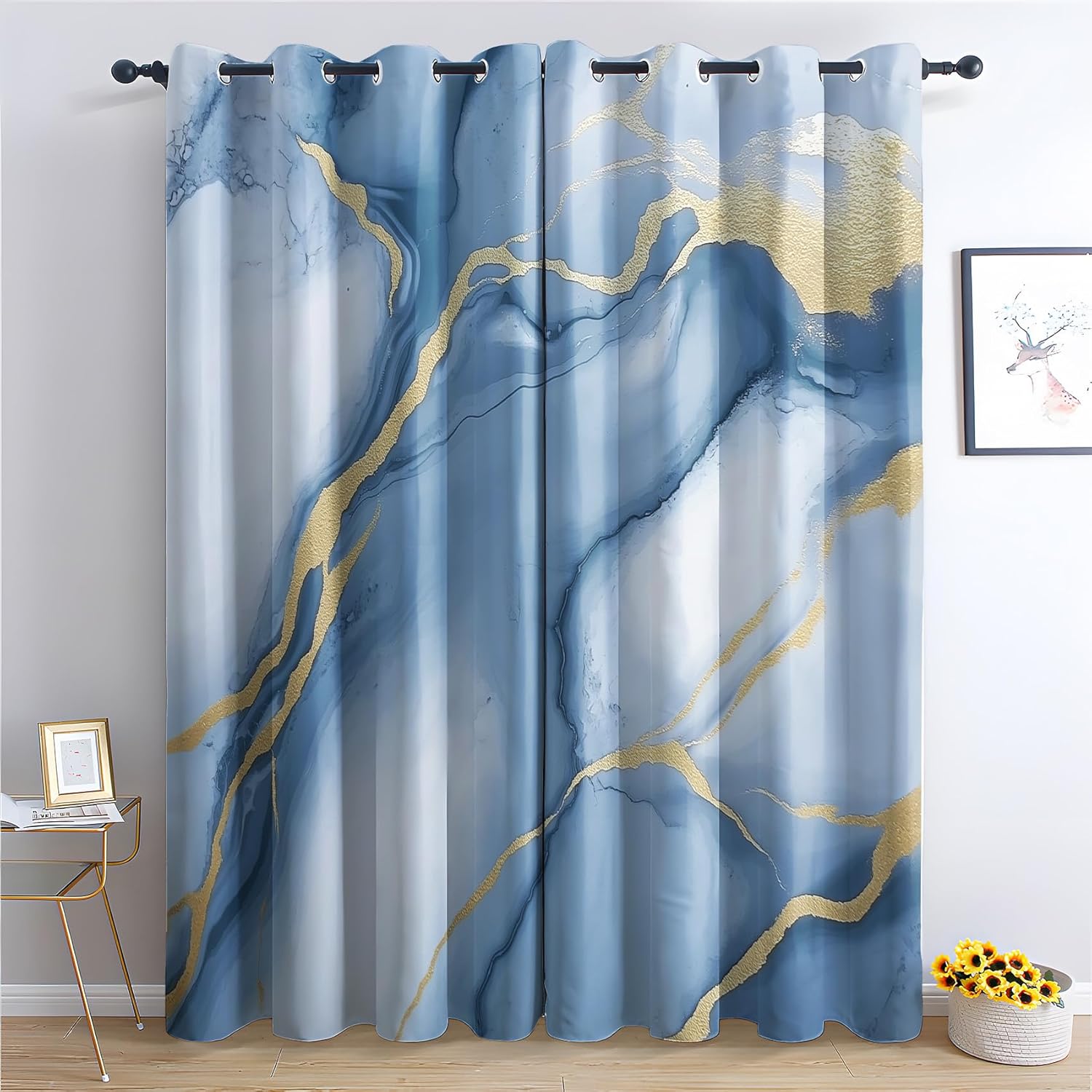 Buffalo Check Blackout Curtains for Living Room Bedroom, Thermal Insulated Room Darkening Grommet Drapes, Rustic Blue Plaid Window Curtains & Home Decor, 63 Inch Drapes 2 Panel Set