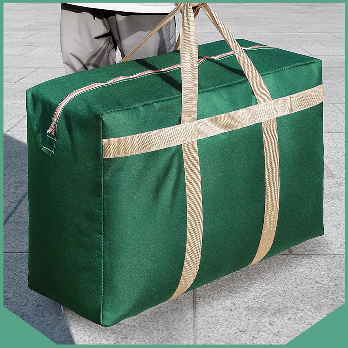 wolpin Non-woven Extra Large Size Underbed Storage Bag Waterproof (75 x 27 x 50 cm) - Zippered Closure Travel Friendly Bag & Handle Green, Rectangular