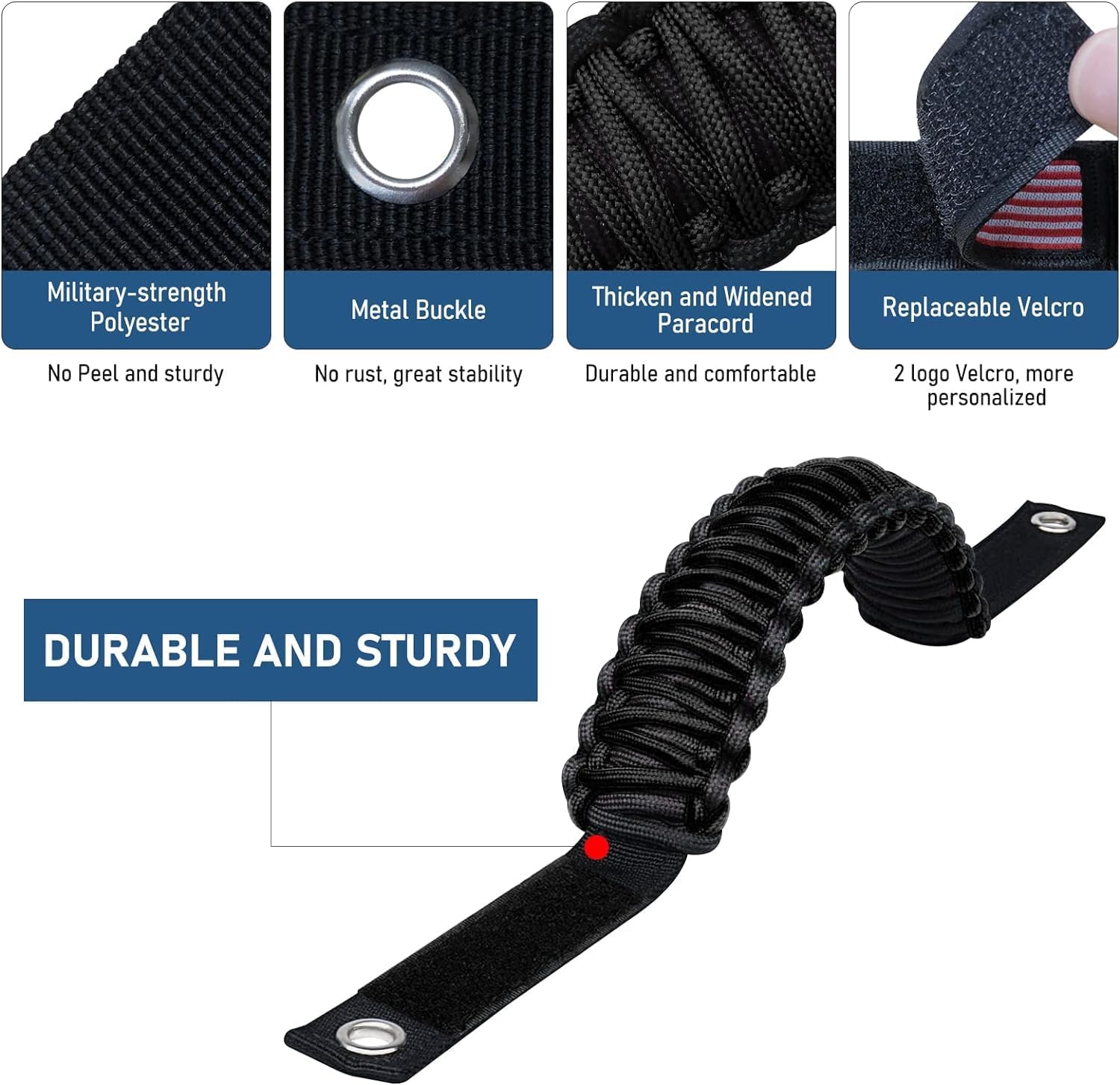 4 Pack Roll Bar Grab Handles Paracord Grip Handle for Ford Bronco 2021-2024 | 2 Door 4 Door Anti-slip Interior Accessories, Sturdy Oxford, Nylon Paracord Hand-woven Car Roll Bar Grab Handles Accessories