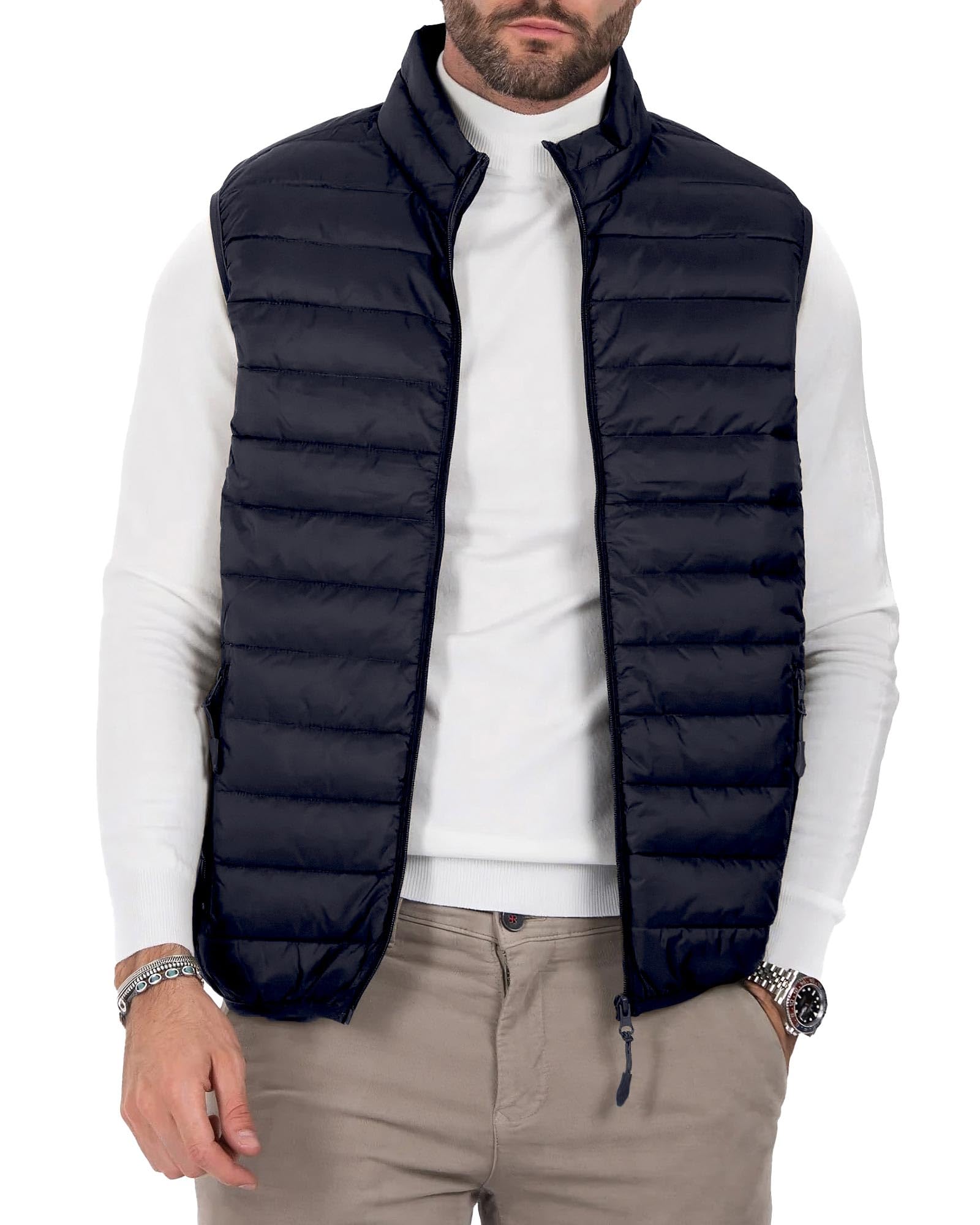 PoluMen's Puffer Vest Lightweight Sleeveless Jacket Full Zipper Outerwear Vest Outdoor Down Vest with Pockets