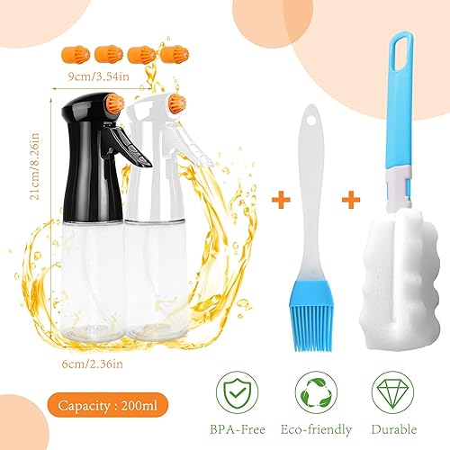 Miniatura 7 de ZOCONE Pulverizador de aceite para kits de cocina, paquete de 2 botellas de aceite de oliva de 6.8 fl oz para freidora de cocina, rociadores de