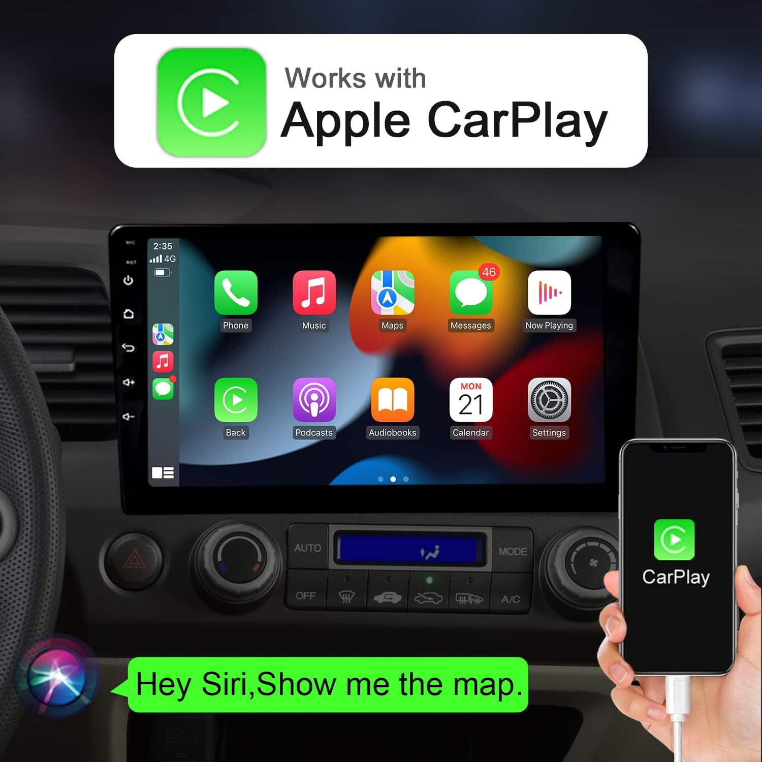 android car stereo for honda civic 2006 2011 built in carplay android auto 32gb 10 inch qled touchscreen car radio with live rear view backup camer