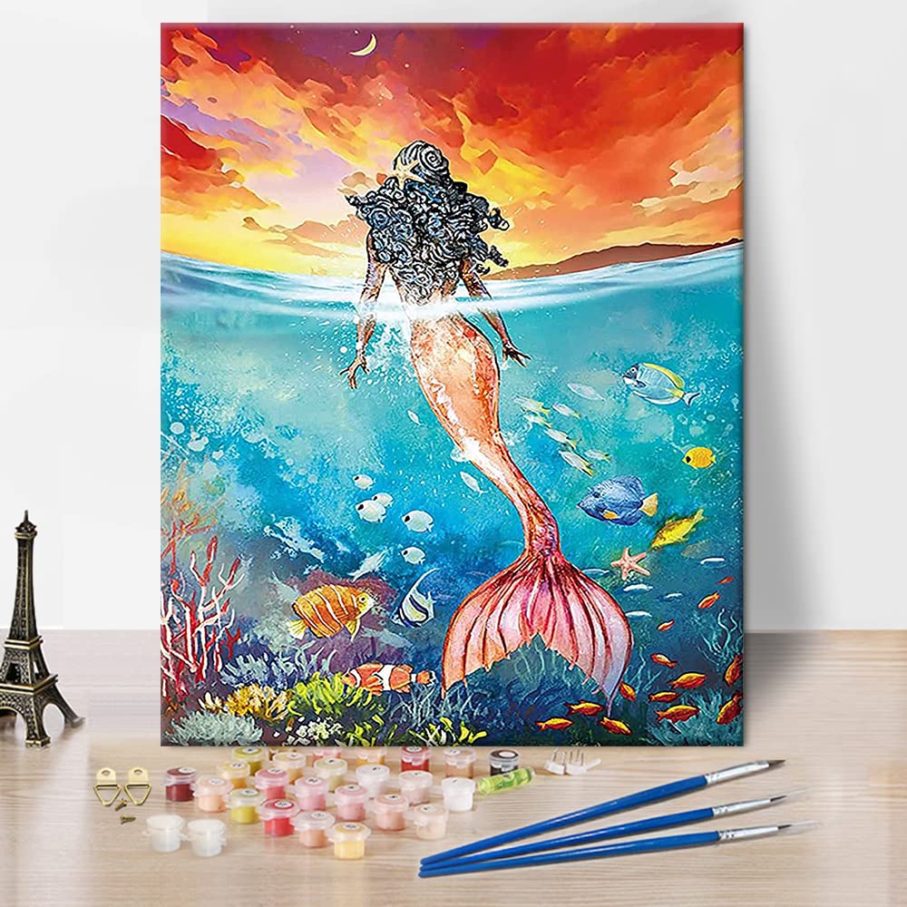Kit De Pintura Por Números – Puesta De Sol En La Playa Con Pájaros | Lienzo Preimpreso Y Pigmentos Acrílicos | Decoración DIY Para Adultos Y Niños