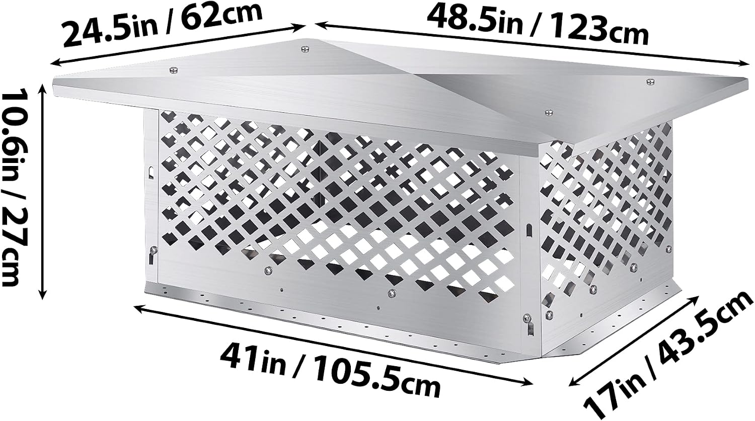 Chimney Cap,17" x 41"Chimney Cover, Bottom Installation Method Adjustable to Fit Outside Existing Clay Flue Tile Dimensions 16.7" x 40.7" to 19.3" x 43.3", All Stainless Steel Structure