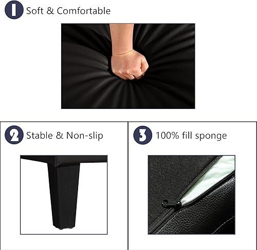 Miniatura 14 de Grepatio Sofá modular convertible, sofá en forma de L de 3 asientos con tela de lino moderna para espacio pequeño y sala de estar (negro) Negro -,Pu