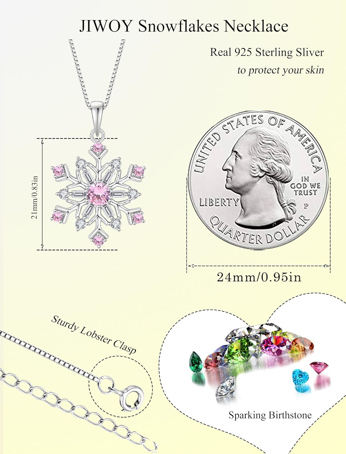 Snowflakes Necklace 925 Sterling Silver Pendant Birthstone Jewelry for Women - Image 6