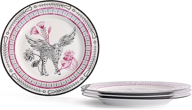Marchesa Serengeti 4-Piece Dinner Plate Set Porcelain, Plates, Dishwasher and Microwave Safe, Dish Set for 4, Multicolored