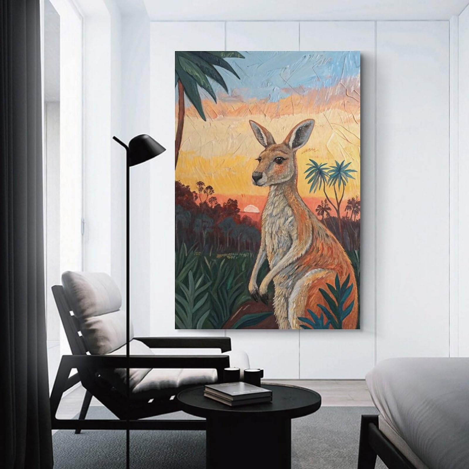 Junmoney Kangaroo at Sunset Canvas Wall Decor 16x24inch(40x60cm), for Workspace Walls, Study Corners Or Bedrooms, Decorative Artwork for Productive Spaces