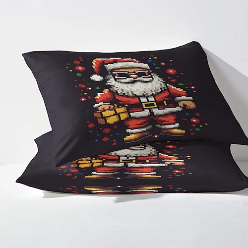 Miniatura 3 de Sábanas de Navidad tamaño King, sábanas de árbol de Navidad de Papá Noel, sábanas y fundas de almohada estampadas, juego de 4 piezas, sábana bajera