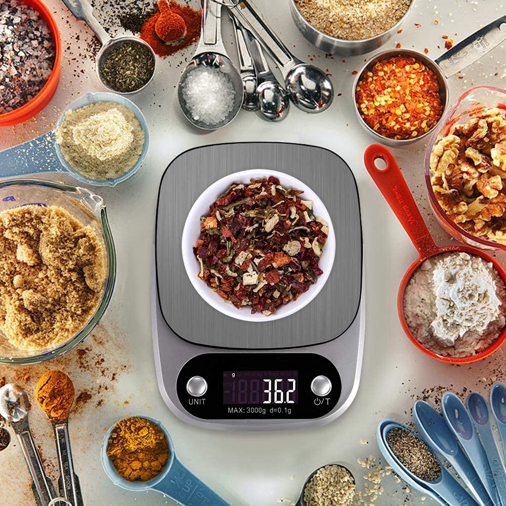 Liudan Household Kitchen Scales Electronic Food Scales Baking Scales Measuring Tool Stainless Steel Platform with LCD Display (Colour: 10 kg (1g))