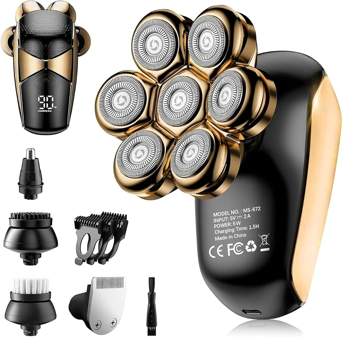 Head Shavers for Bald Men: 5-in-1 Upgraded Electric Razor - IPX7 Waterproof Shaving Grooming Kit for Balder - Turbo Speed & Precision Blades (Ink Gold)