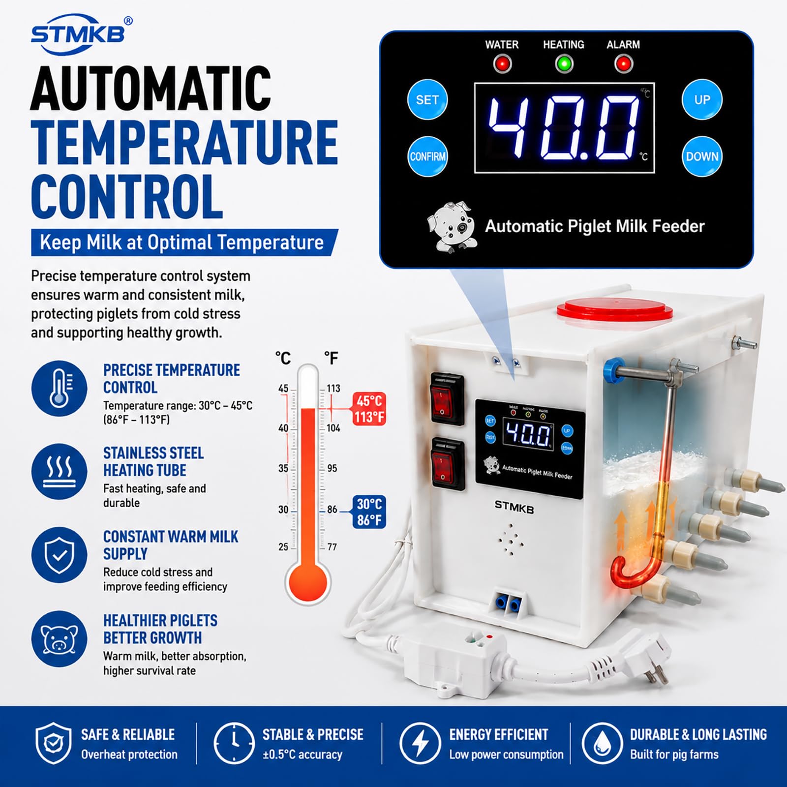 Alimentador Automático De Leche para Lechones con Control De Temperatura, Alimentador De 10 Tetinas con Bomba Mezcladora De Circulación De Agua, Equipo Inteligente De Alimentación para Granjas