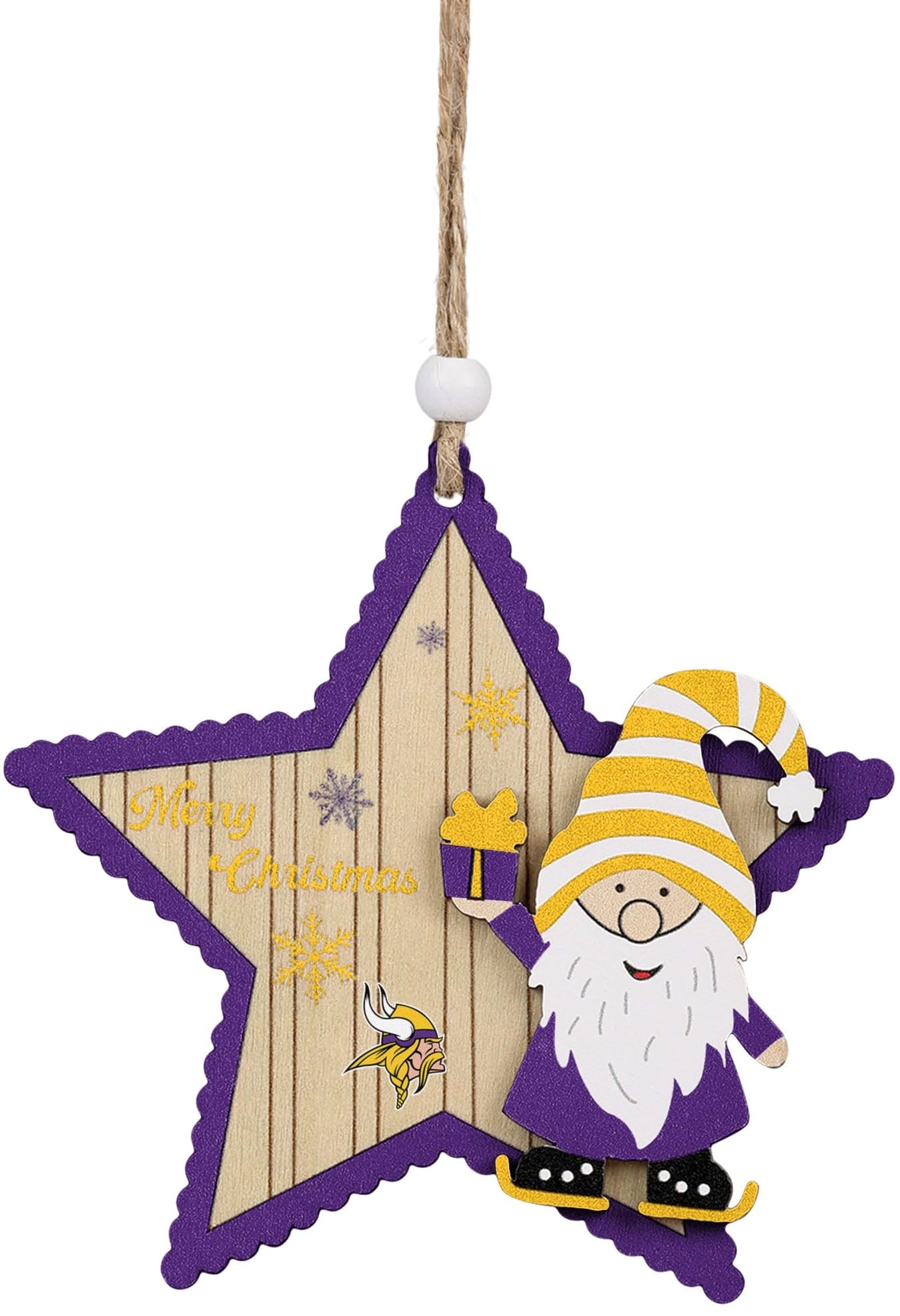 Foco Multi Color Nfl Minnesota Vikings Wooden Star Ornament With Gnome – Officially Licensed Holiday Decoration