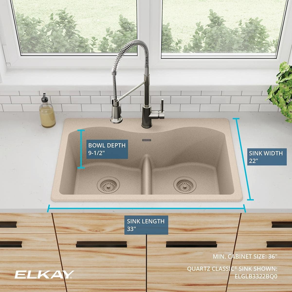 50% оƒƒ Dіѕсоunt Elkay Quartz Classic ELGLB3322BQ0 Bisque Equal Double Bowl Top Mount Sink with Aqua Divide