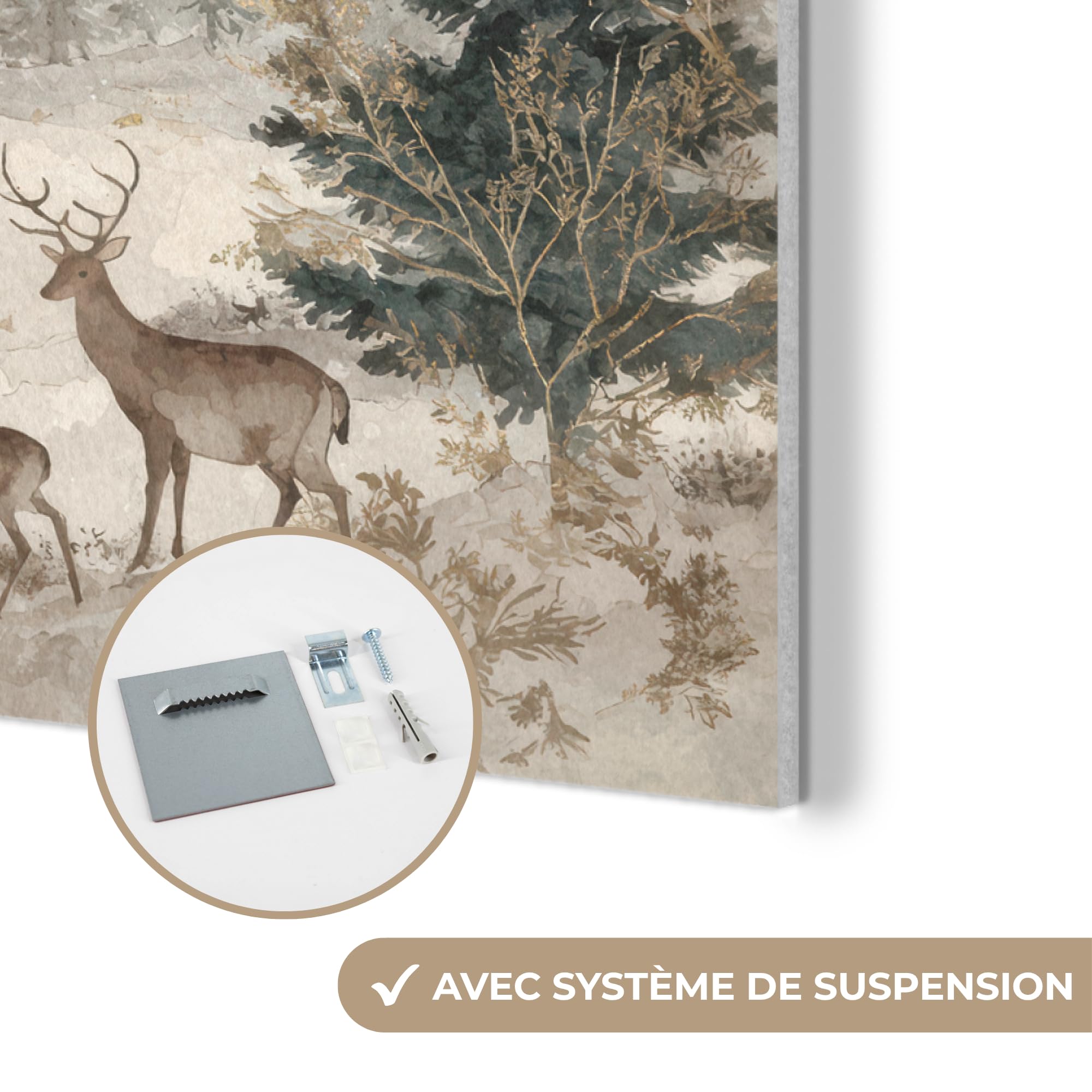 MuchoWow© Pannello Feltro Camera Letto Arredo Soggiorno Parete Moderna | 80x60 cm - Cornice Casa Elegante Decorazioni Natilizie Foresta - Cervo - Inverno - Neve