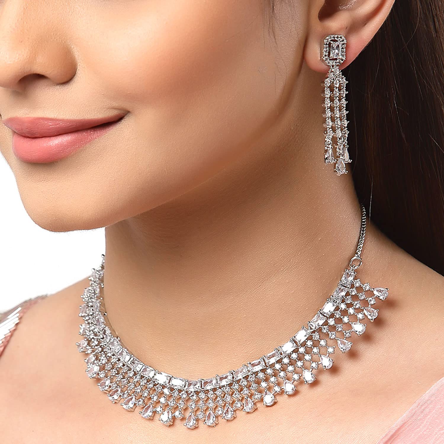 American Diamond Floral Choker Necklace Set