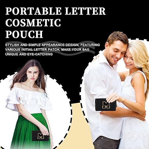 Miniatura 5 de Bolsa de maquillaje personalizada con parche de letra inicial, bolsa de cosméticos con cremallera, NegroNegro-Letra, Moda