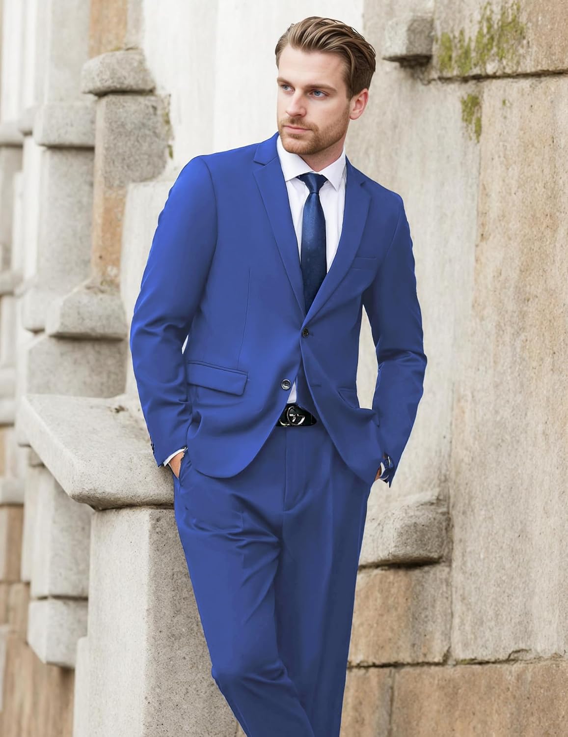 COOFANDY Men's 2 Piece Suits Classic Fit 2 Button Dress Suits Tuxedo Jacket Blazer for Wedding Business Dinner Prom - Image 3