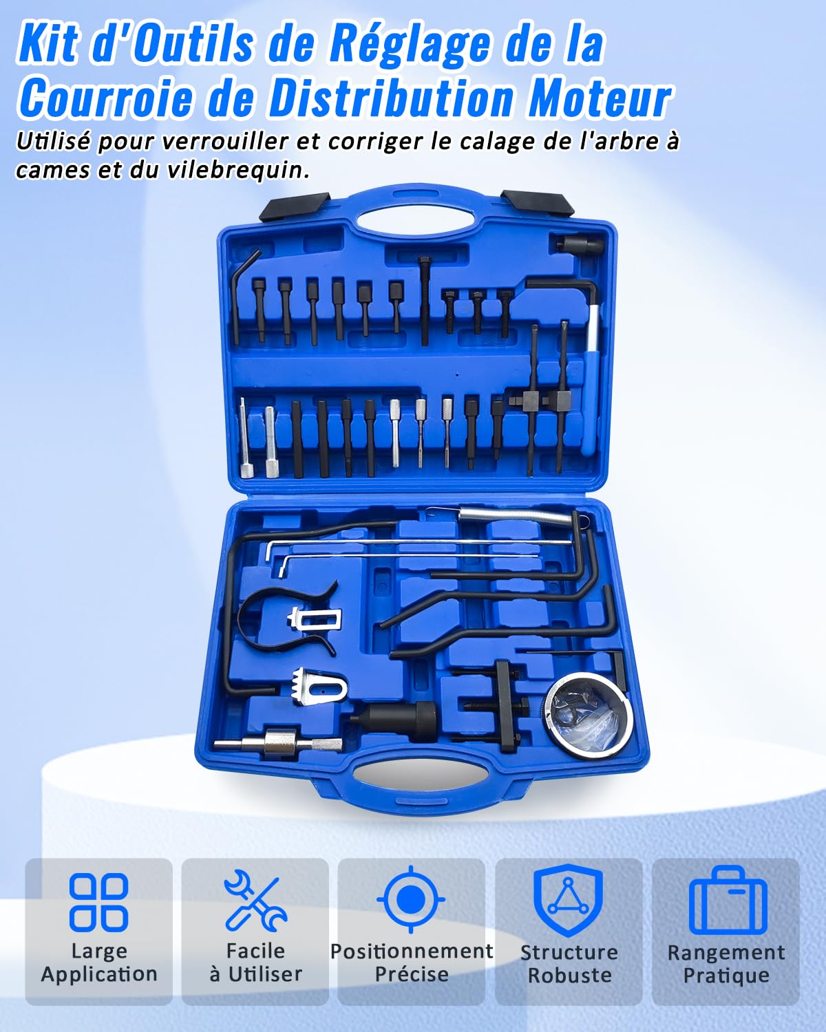 Kit d'Outils de Réglage Calage Moteur, Jeu d'Outils de Blocage et de Réglage d'arbre à Cames et de Vilebrequin Compatible avec Peugeot, Citroen, Moteurs Diesel & Essence PSA Dual TDI HDI PSA
