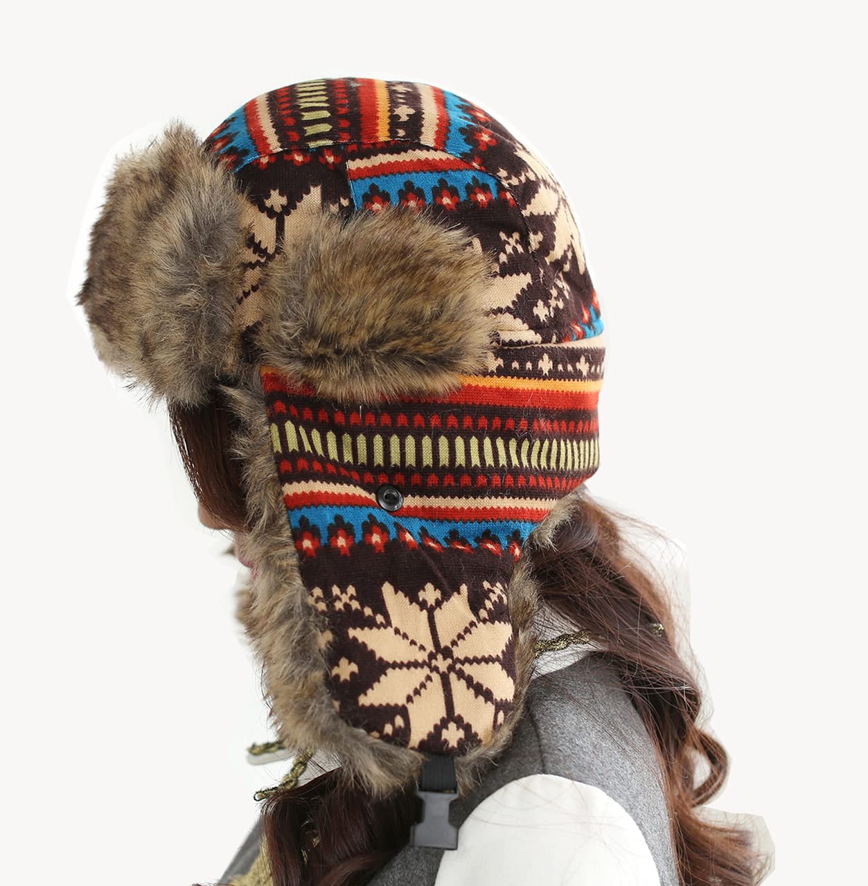 Bonnet Bombardier Coupe-Vent d'hiver pour Femme, Bonnet Russe Chaud avec Oreillette de Ski-Trappeuse