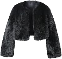 Verdusa Girls Faux Fur Jacket Fuzzy Winter Coat Open Front Drop Shoulder Furry Outerwear Ages 8-12