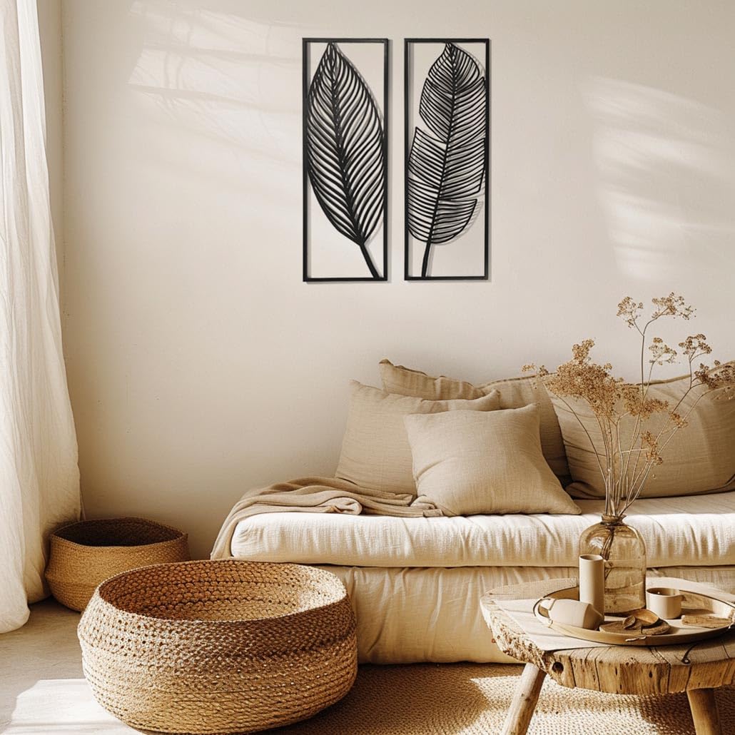 Kobolo Wandbild Wanddeko Metallbild FEATHER Metall zweiteilig Schwarz