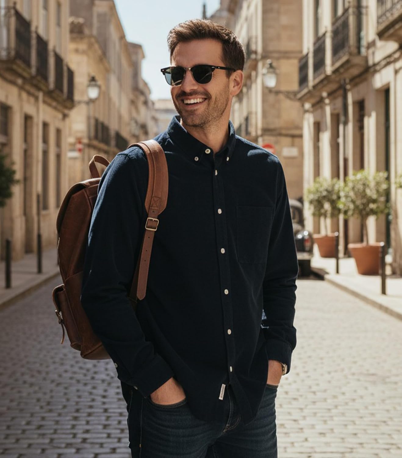 Men's Lightweight Corduroy Button Down Shirts Casual Long Sleeved Western Overshirts Dress Shirt for Man - Image 3