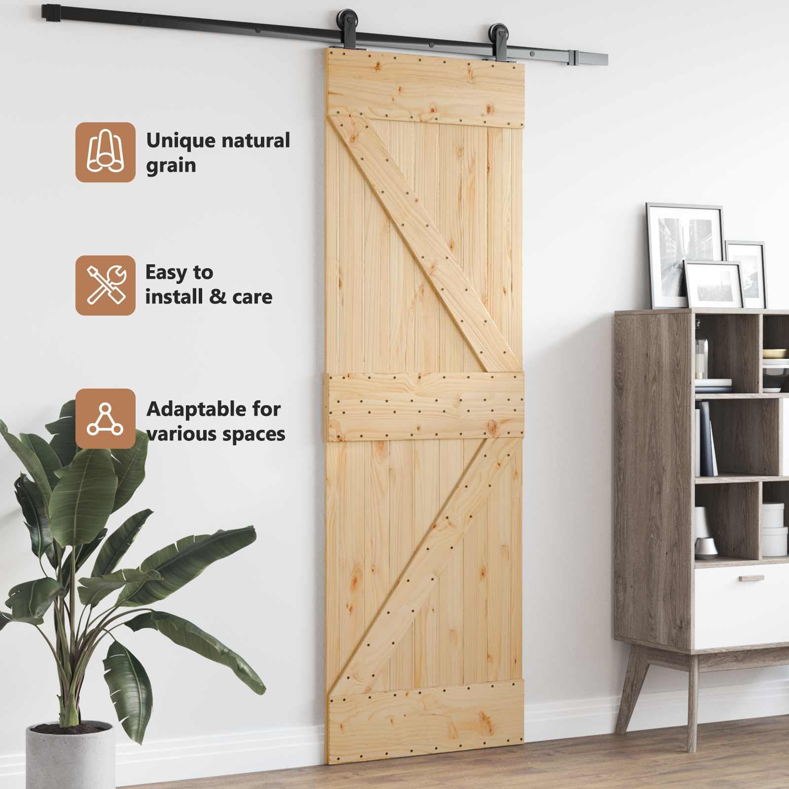 vidaXL Porte NARVIK Naturel 70 x 210 cm Bois de pin massif, Porte rectangulaire moderne, en pin massif, gain de place, séparation de pièces pratique, design contemporain