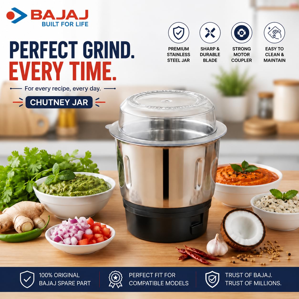 Bajaj Original 400ml Chutney Jar Assembly | Genuine Mixer Grinder Spare Jar | Compatible with Twister, Fruity, GX-7, GX-8, Bravo, GX-10DLX, GX-15, Rex, FX-7 & GX15 Models — Amazon image 4