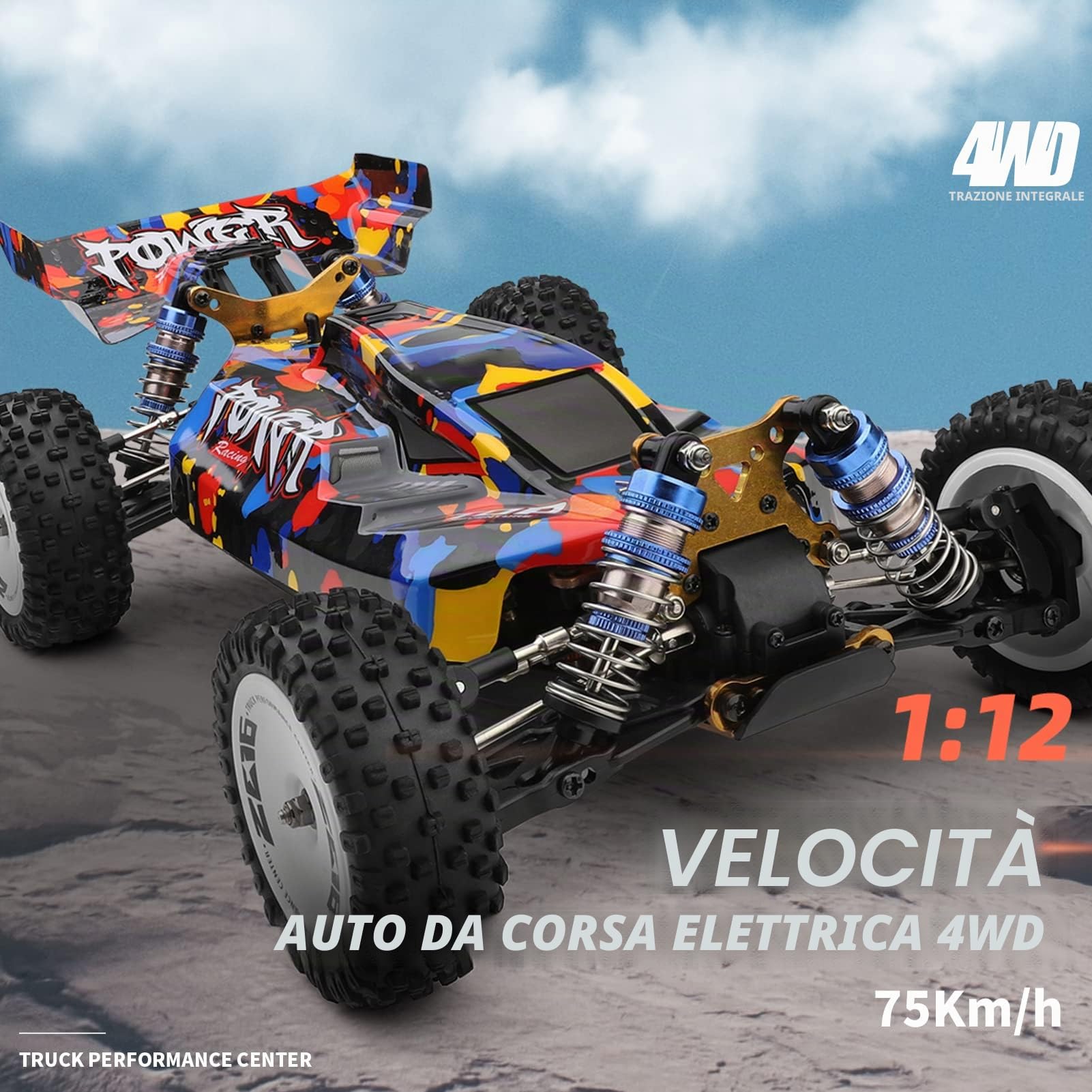 Goolsky Auto radiocomandata 1/12, 75 km/h, auto radiocomandata, fuoristrada, ad alta velocità, 2,4 GHz, 4 WD RTR, motore senza spazzole, telaio in metallo, crawler RC Buggy Crawler