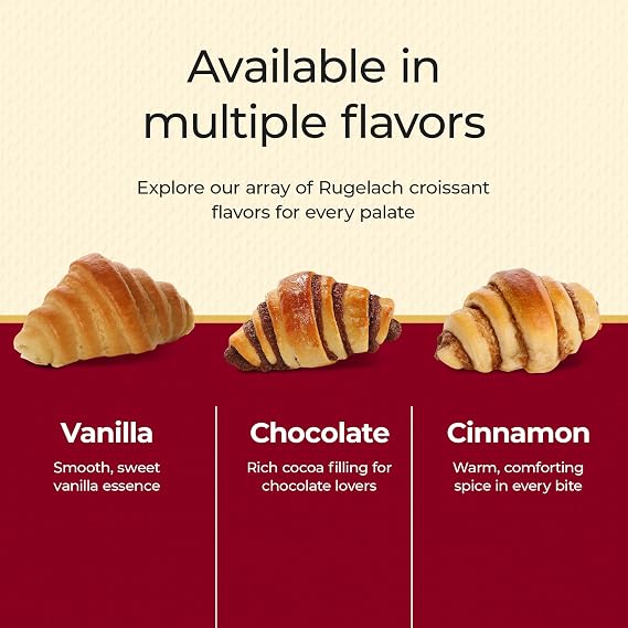 Vanilla Rugelach | Dairy-Free, Nut-Free, OU Kosher-Certified Mini Croissants | Breakfast Pastry | Coffee and Tea Snack | Bakery Fresh Pastries - 14 oz. | Reisman's Bakery